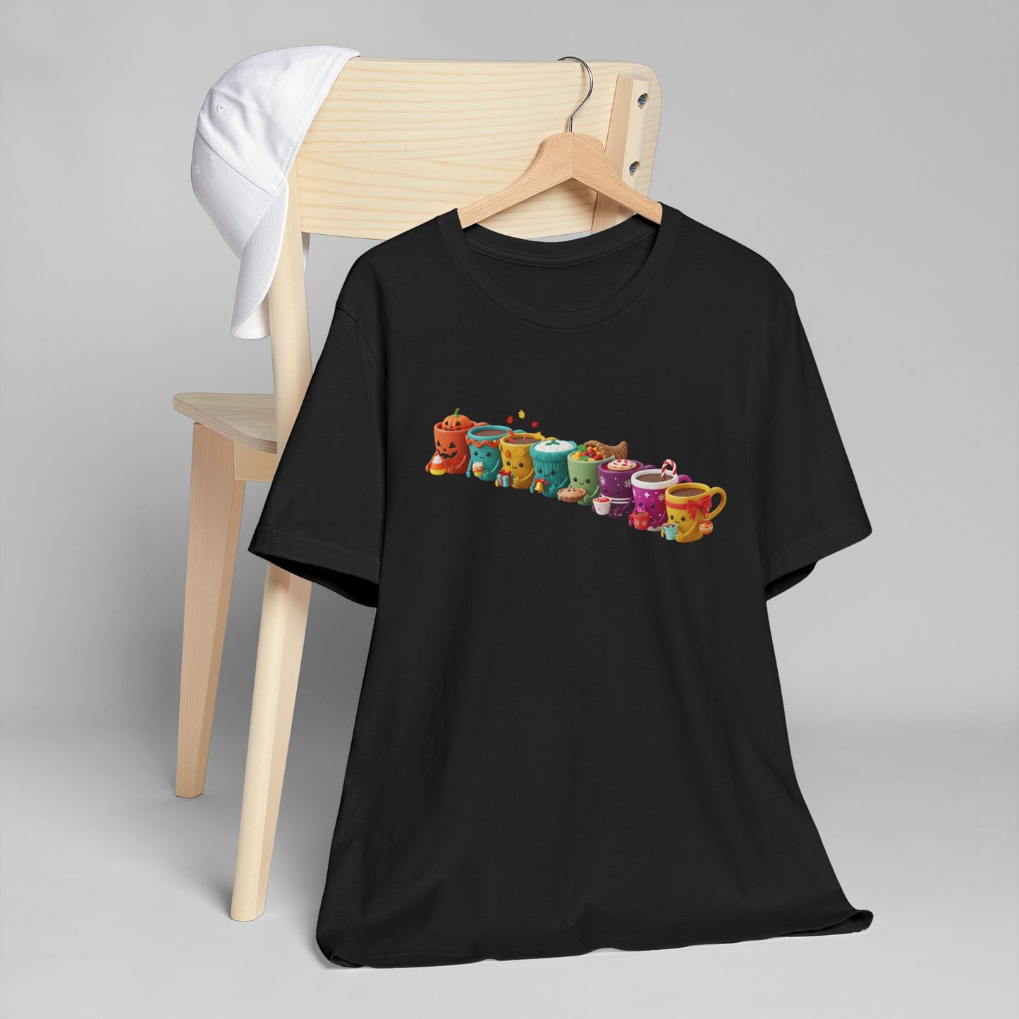 ☕🎉 Festive Coffee Cups Parade T-Shirt USA | Holiday Coffee Tee