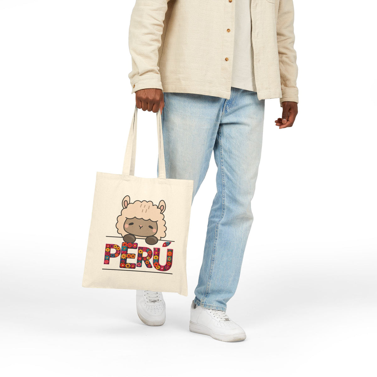 Best Peruvian Canvas Tote Bag "Peru Floral Llama"