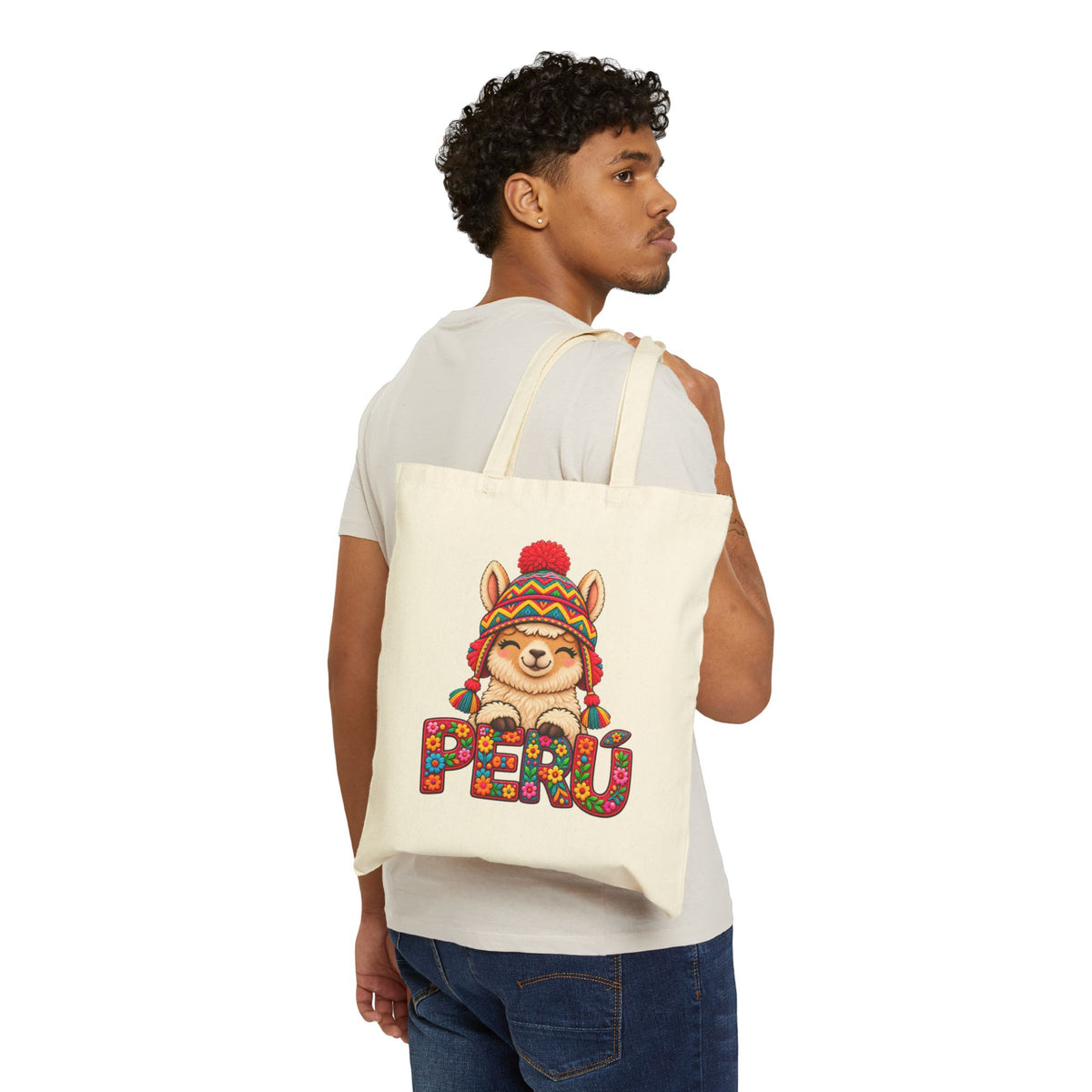 Best Floral Llama Peru Tote Bag - Cute Chullo Canvas Gift