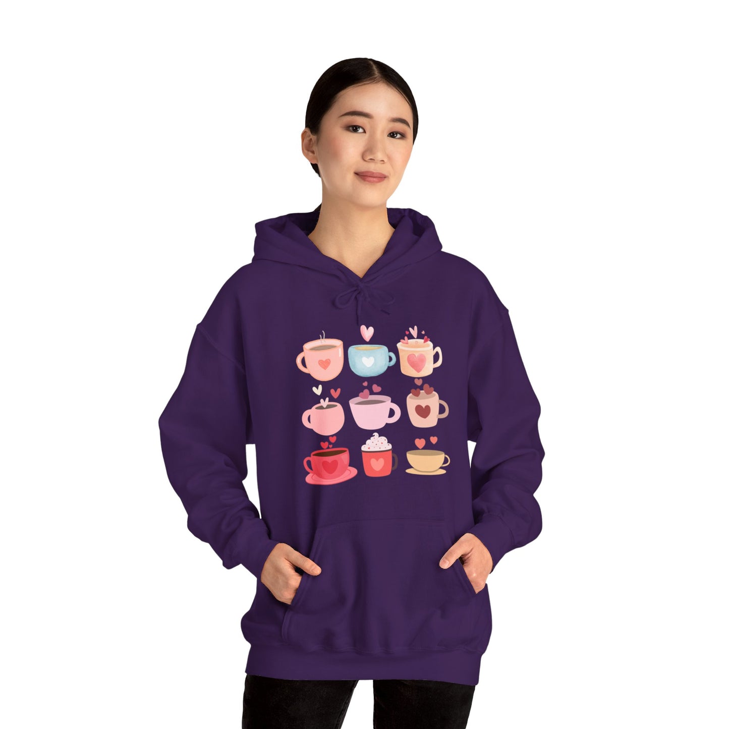 Unisex Coffee Hoodie "Coffee Mugs Hearts"