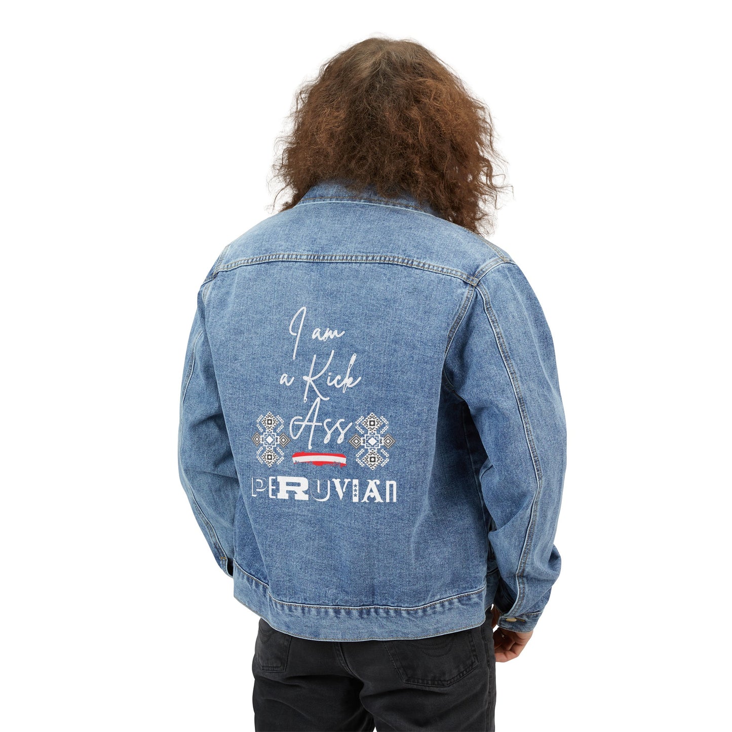 Peruvian Inspired Men's Denim Jacket "Kick ass"