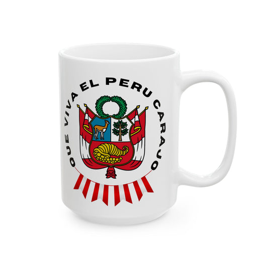 Best Peruvian Ceramic Coffee Mug, (11oz, 15oz) "PERU Escarapela"