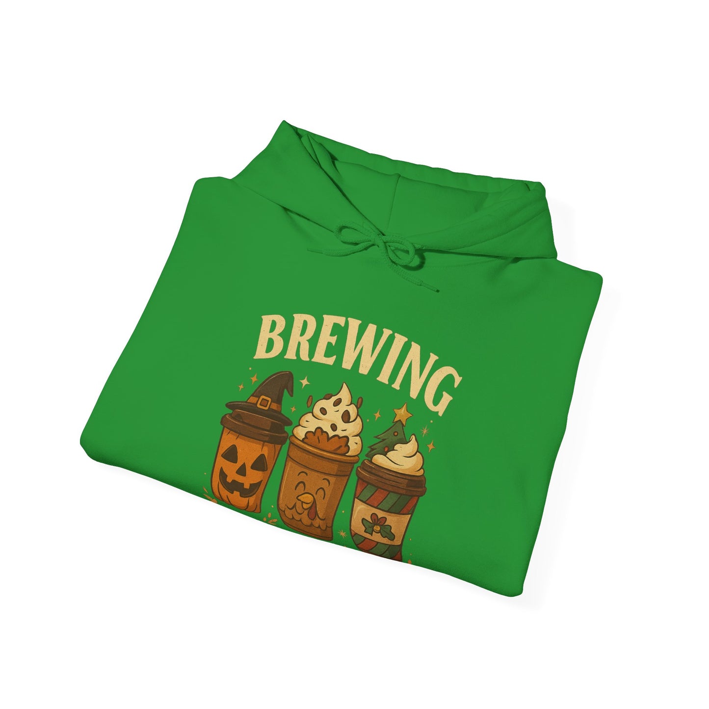 Brewing ’Tis The Season Hoodie USA 🎃🦃🎄 – Unisex Holiday Coffee Hoodie