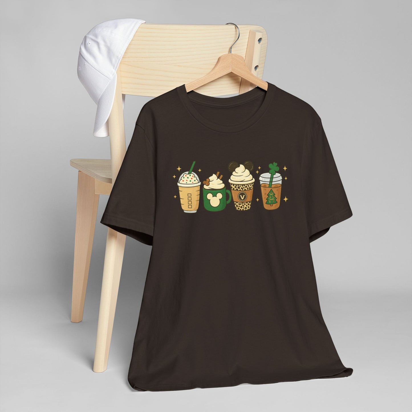 ☕🎄 Holiday Coffee Cups Unisex T-Shirt USA | Festive Coffee Tee