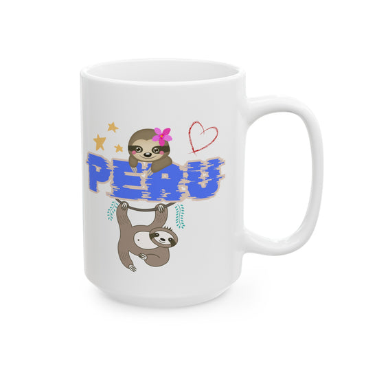 Best Peruvian Ceramic Coffee Mug, (11oz, 15oz) "Peruvian Jungle Perezozo"