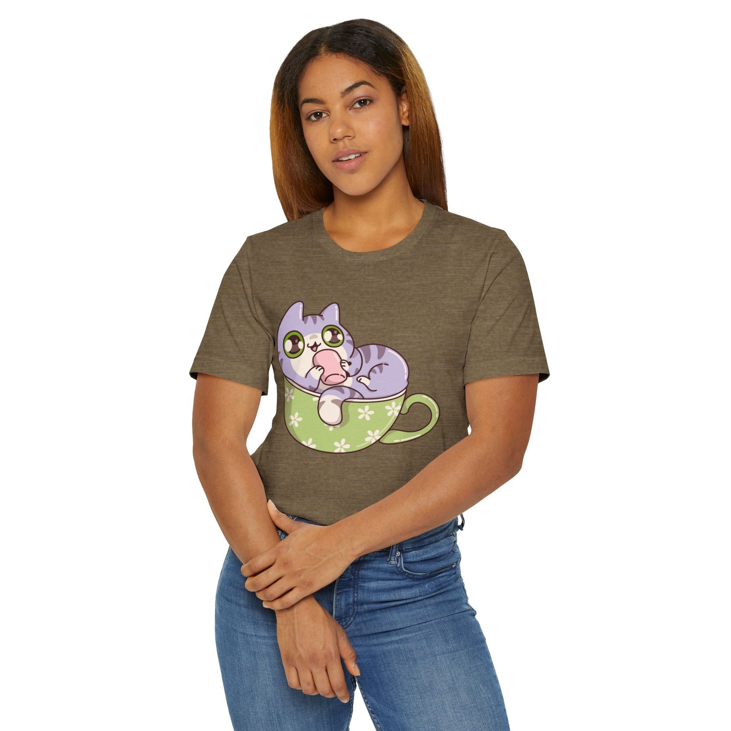 Cat in a Teacup T-Shirt – Cute Cartoon Kitty Coffee Cup Graphic Tee for Cat & Coffee Lovers (USA Only)