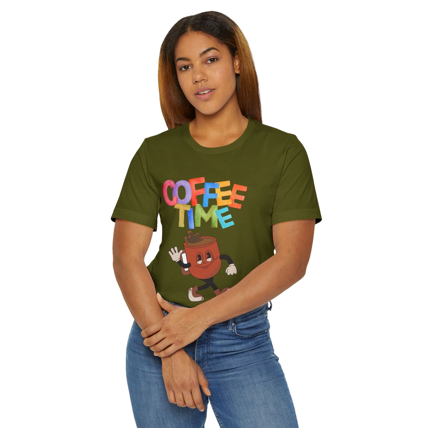 Coffee Time Retro T-Shirt – Fun Cartoon Coffee Cup Graphic Tee for Coffee Lovers (USA Only)