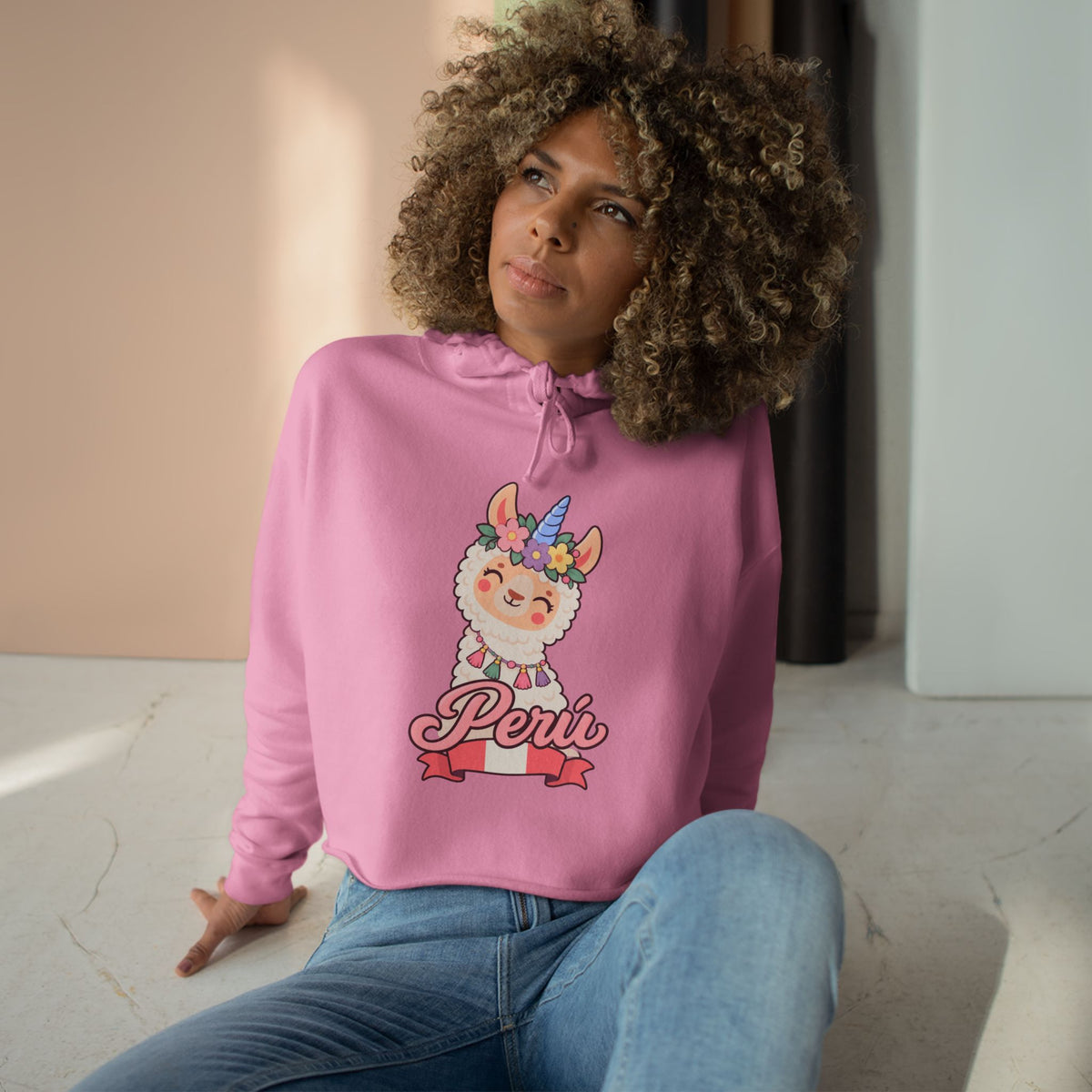 Best Unicorn Llama Peru Crop Hoodie - Cute Llamacorn Gift
