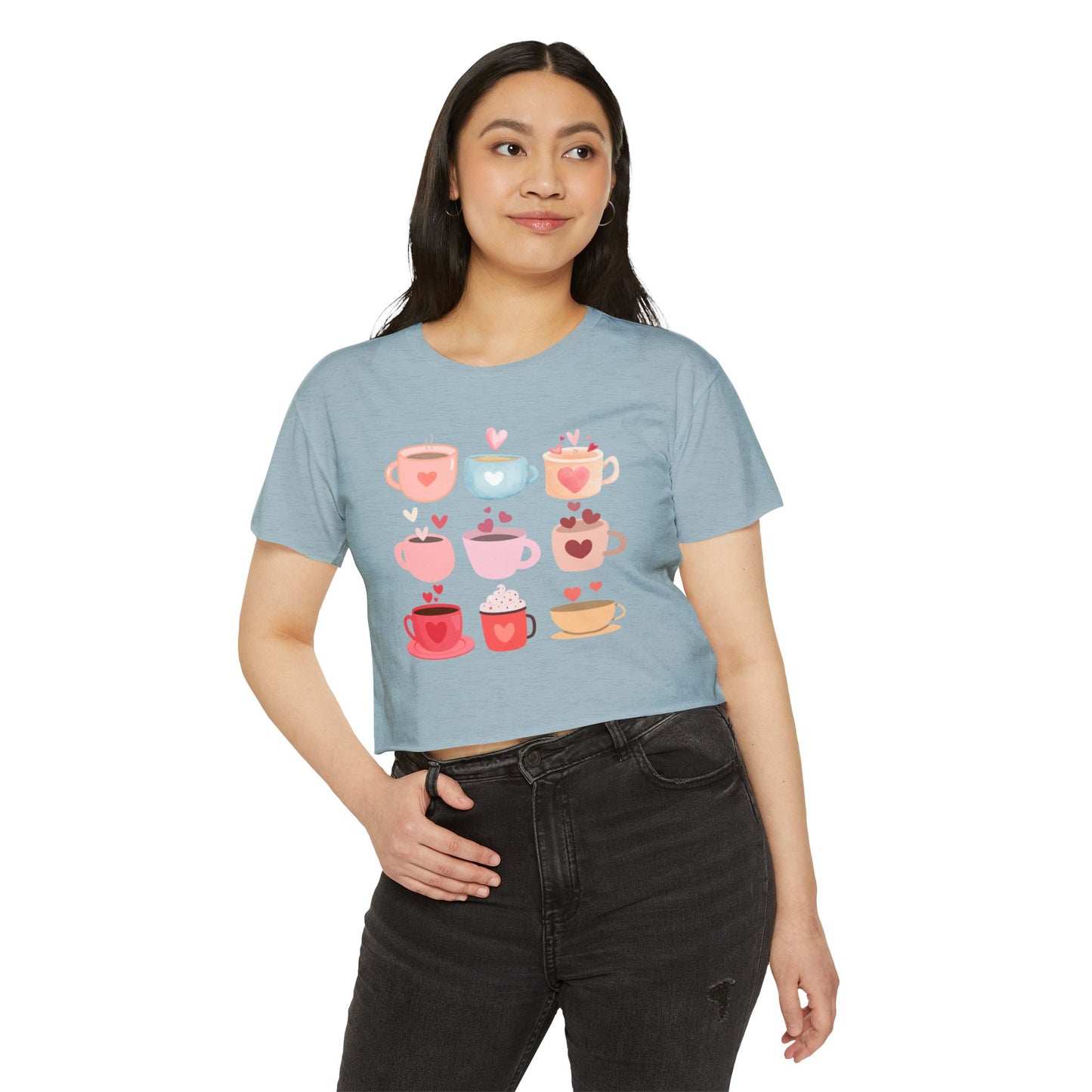 Best Coffee Cropped T-Shirt "Coffee Mugs Hearts"