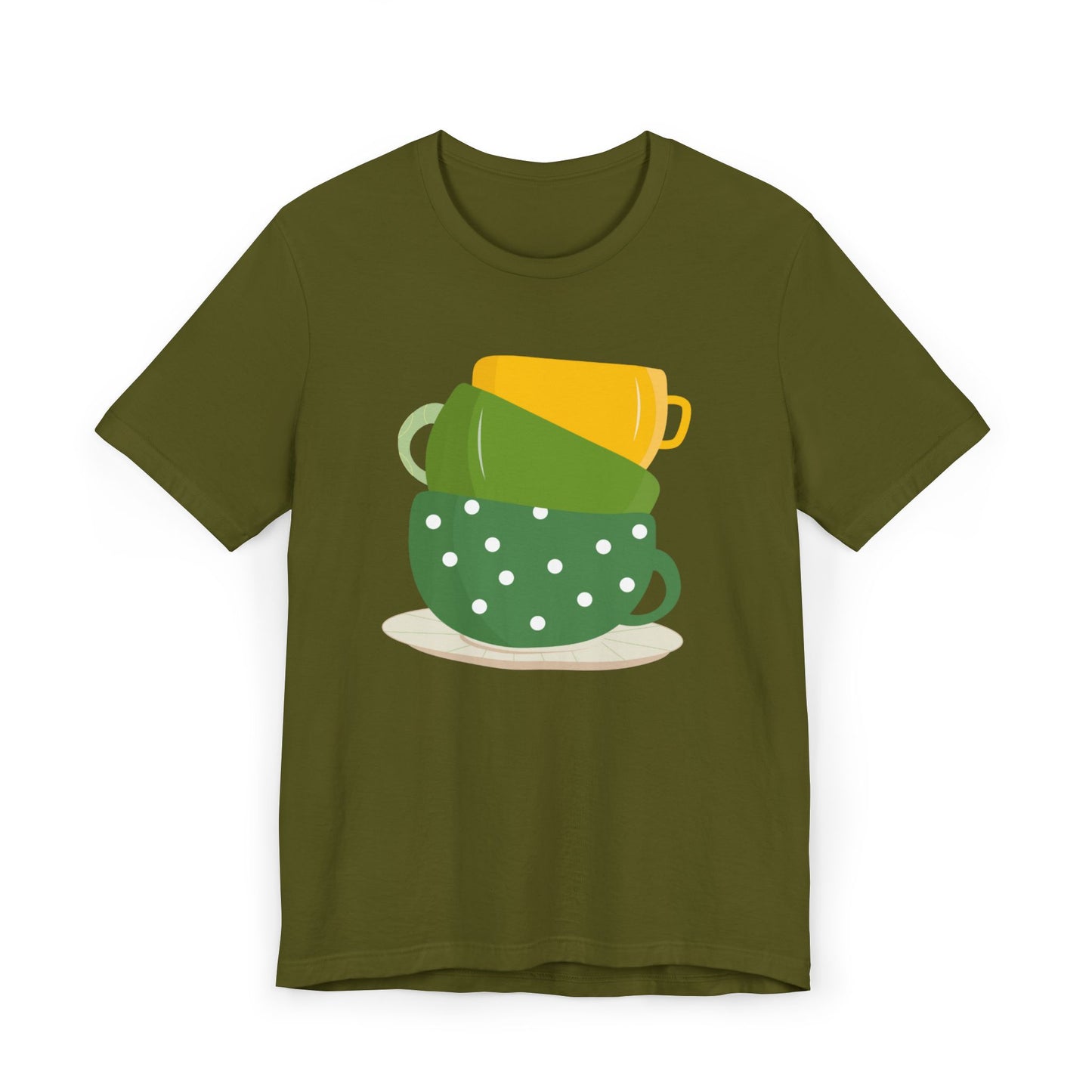 Stacked Coffee Cups T-Shirt – Fun Colorful Mug Graphic Tee for Coffee Lovers (USA Only)