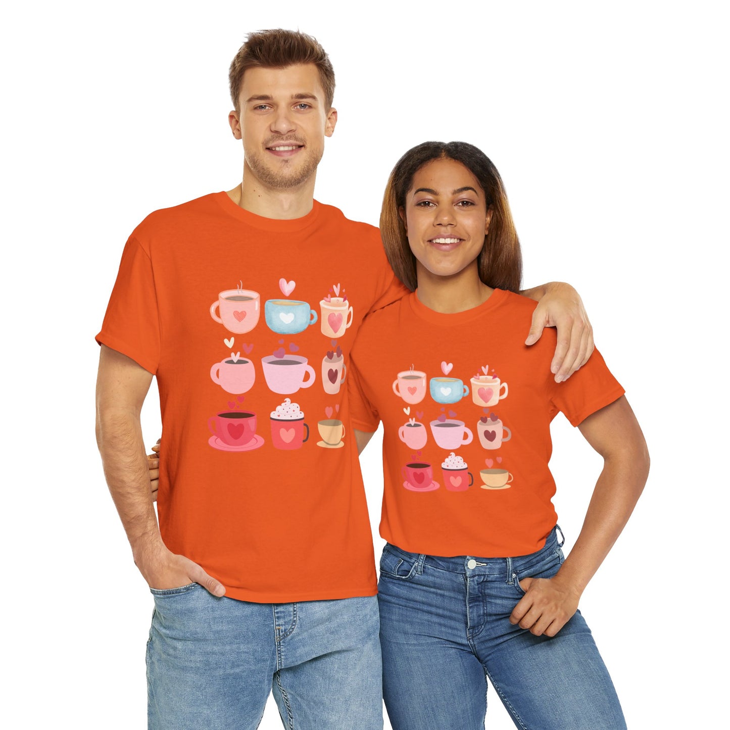 Best Unisex Coffee T-Shirt "Coffee Mugs Hearts"