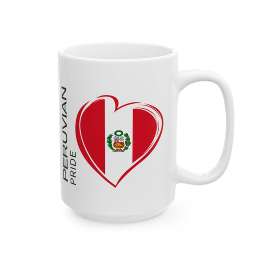 Best Peruvian Ceramic Coffee Mug, (11oz, 15oz) "Peruvian Flag"