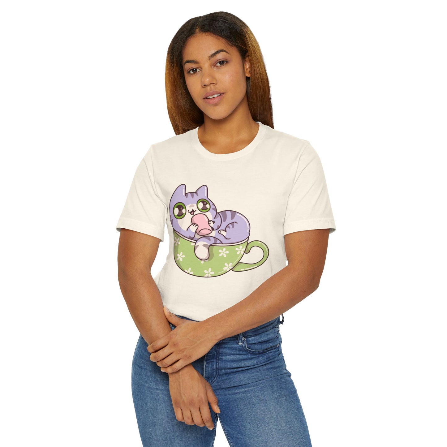 Cat in a Teacup T-Shirt – Cute Cartoon Kitty Coffee Cup Graphic Tee for Cat & Coffee Lovers (USA Only)