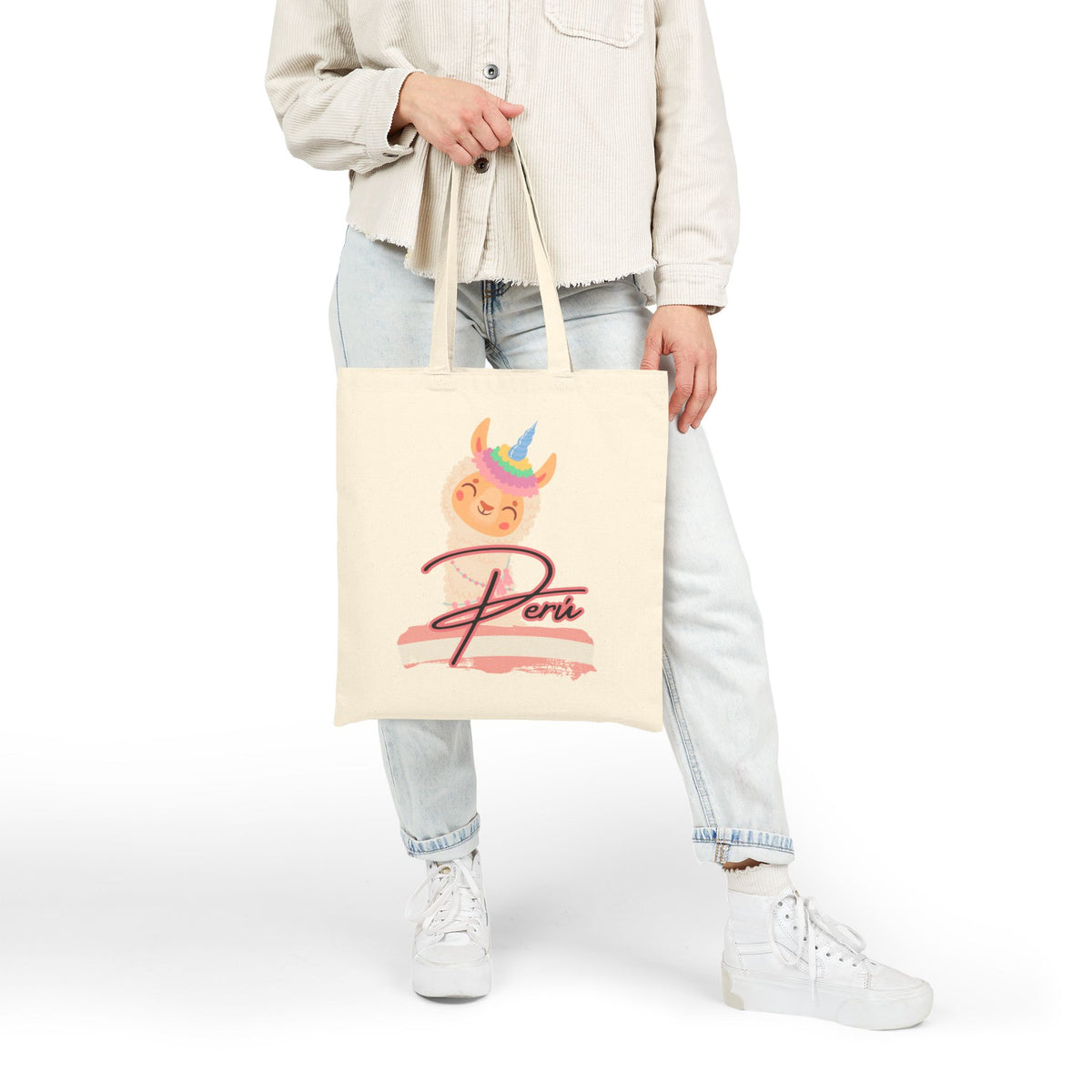 Best Peruvian Canvas Tote Bag "Llama Rainbow"
