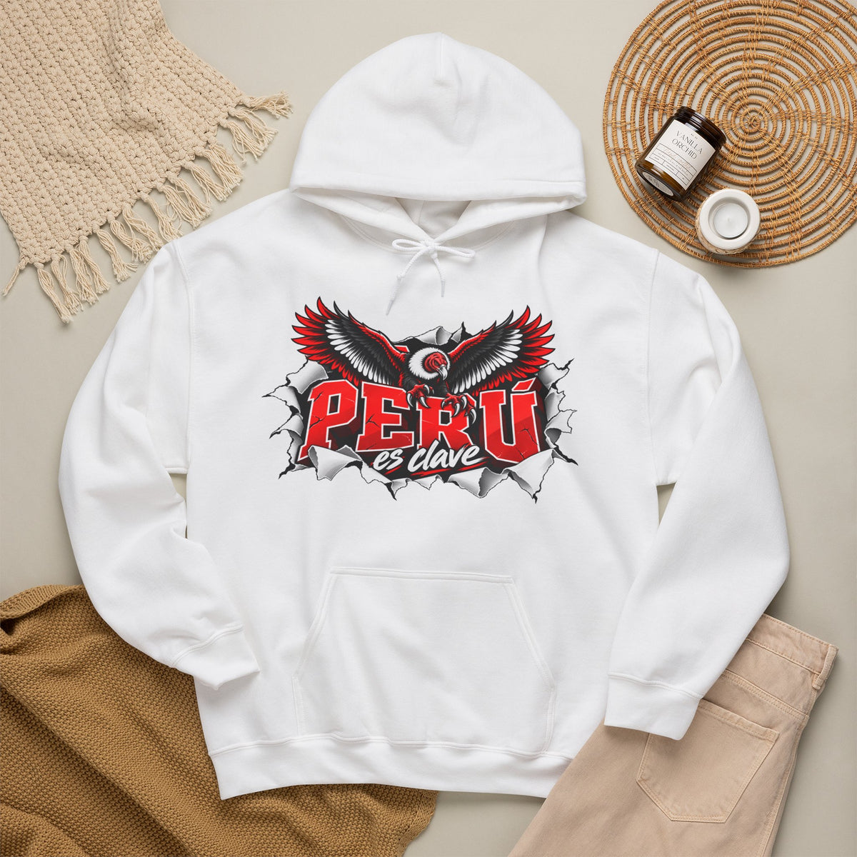 Best Perú es Clave Condor Hoodie - Red & White Peru Gift