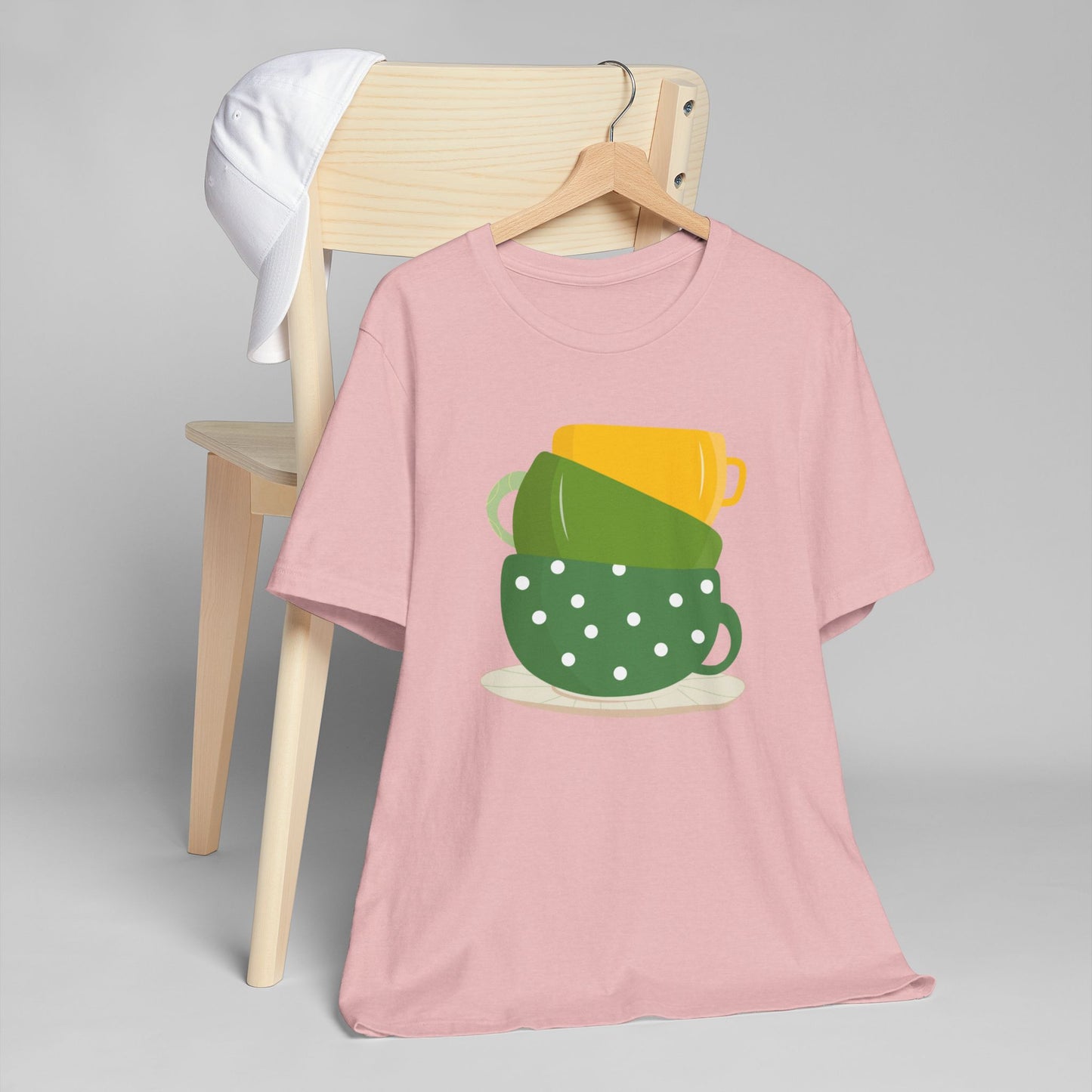 Stacked Coffee Cups T-Shirt – Fun Colorful Mug Graphic Tee for Coffee Lovers (USA Only)