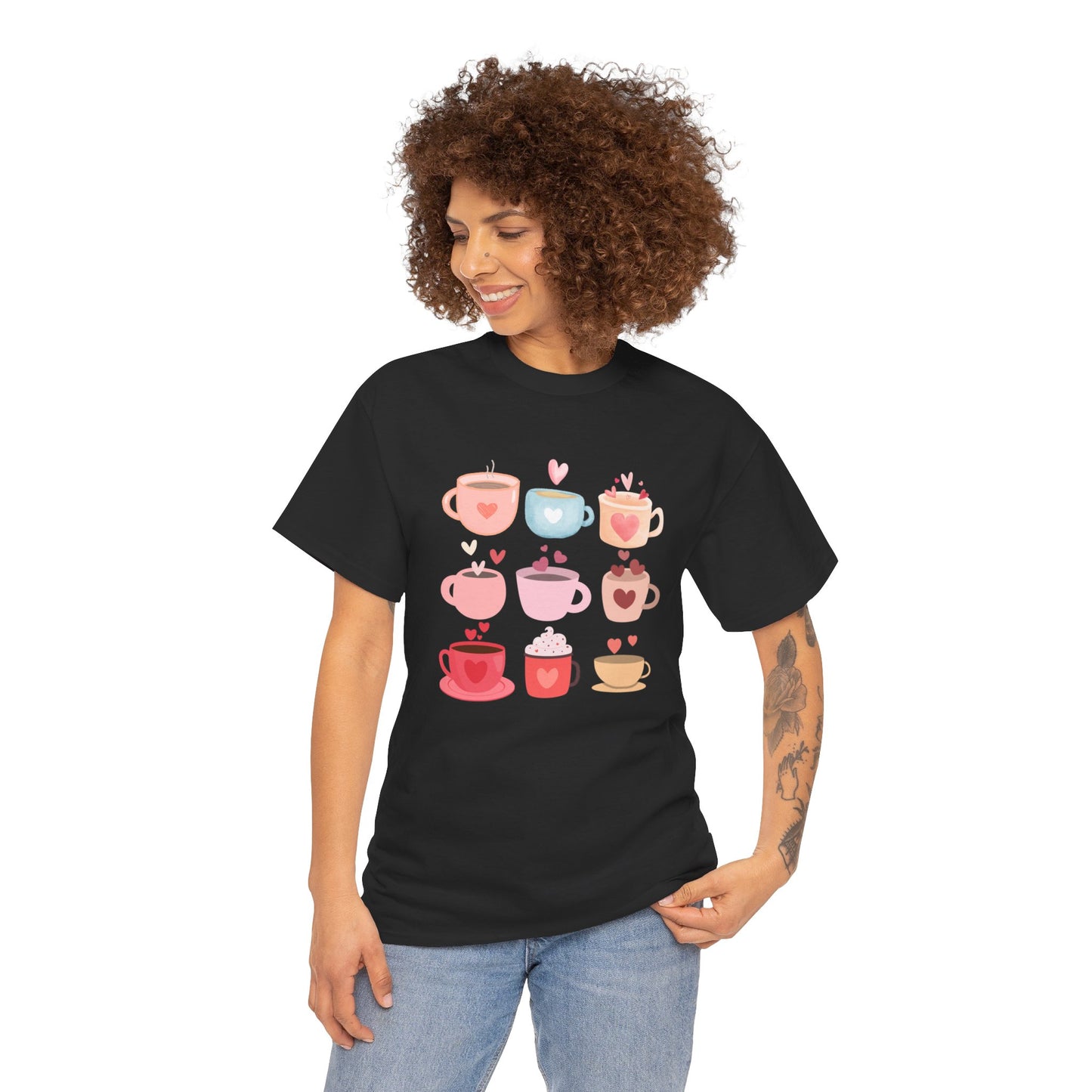 Best Unisex Coffee T-Shirt "Coffee Mugs Hearts"