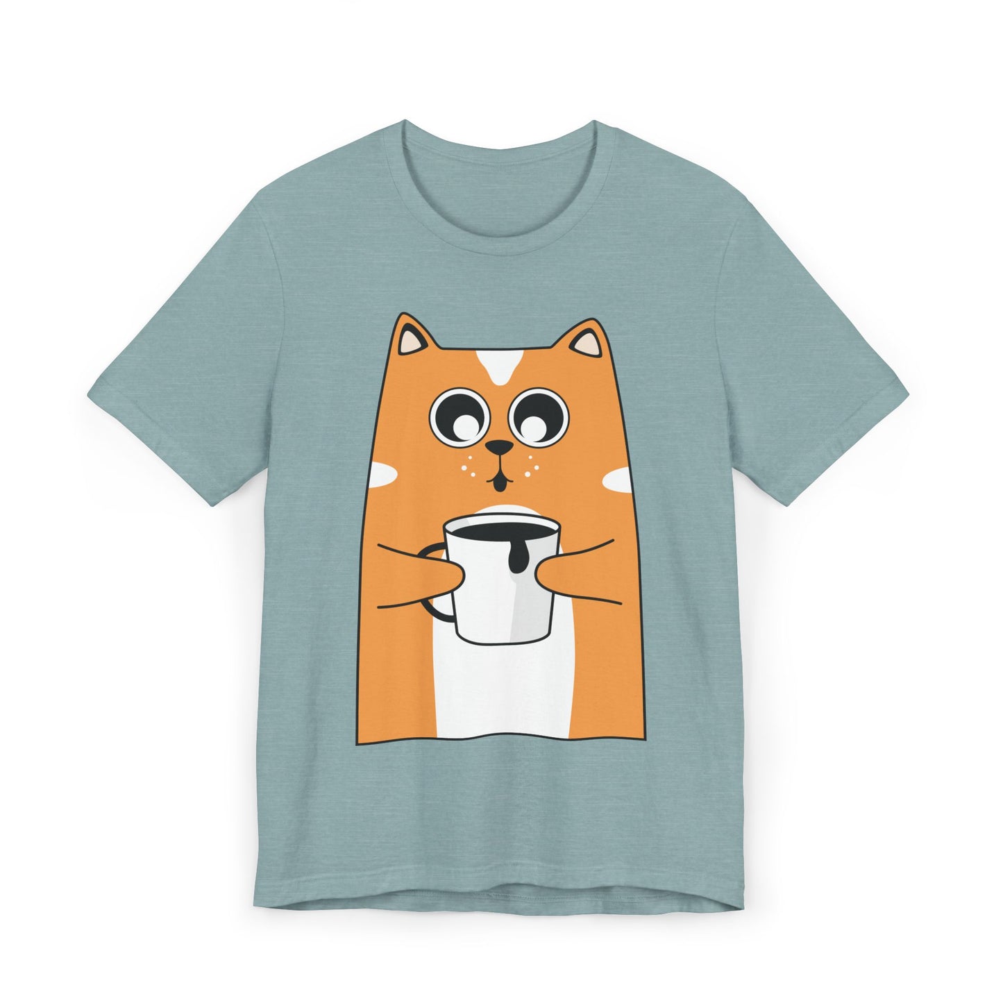 Coffee Cat T-Shirt – Cute Cartoon Cat with Coffee Cup Graphic Tee for Coffee Lovers (USA Only)