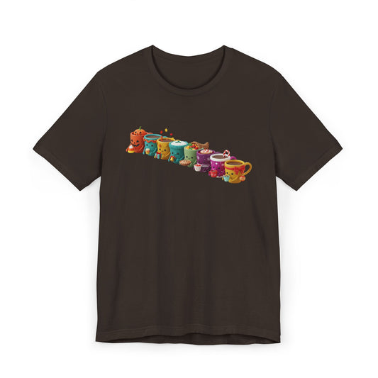 ☕🎉 Festive Coffee Cups Parade T-Shirt USA | Holiday Coffee Tee