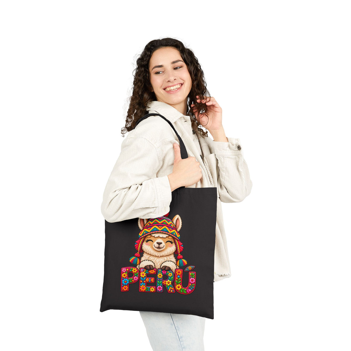 Best Floral Llama Peru Tote Bag - Cute Chullo Canvas Gift