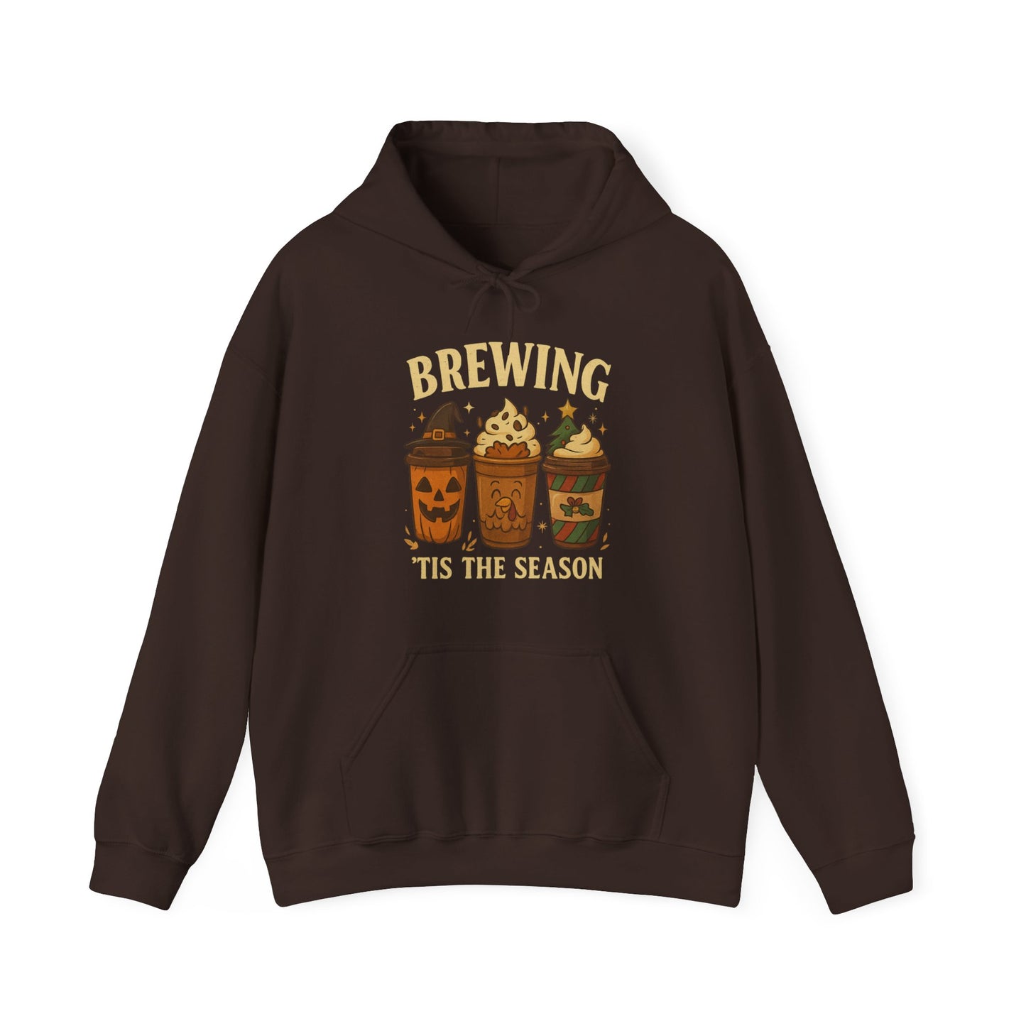 Brewing ’Tis The Season Hoodie USA 🎃🦃🎄 – Unisex Holiday Coffee Hoodie
