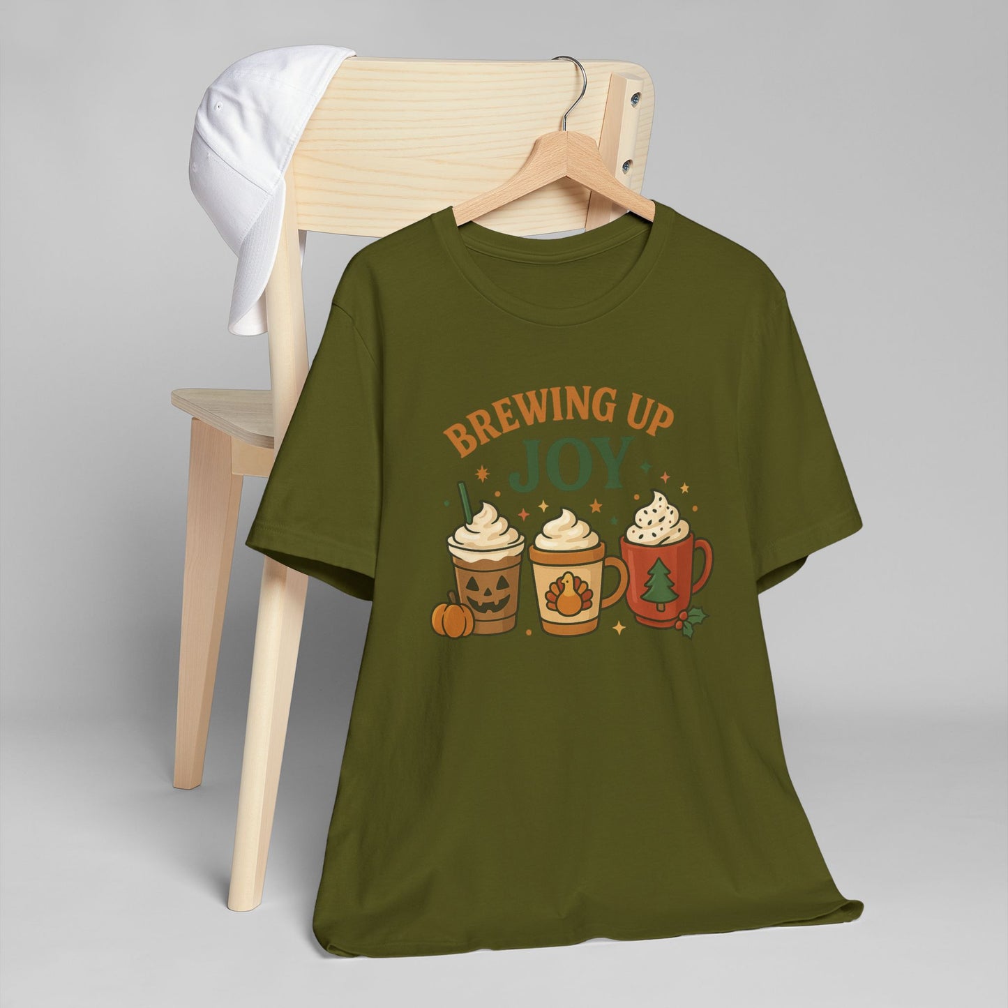 🎃🦃🎄 Brewing Up Joy Unisex T-Shirt USA | Holiday Coffee Tee