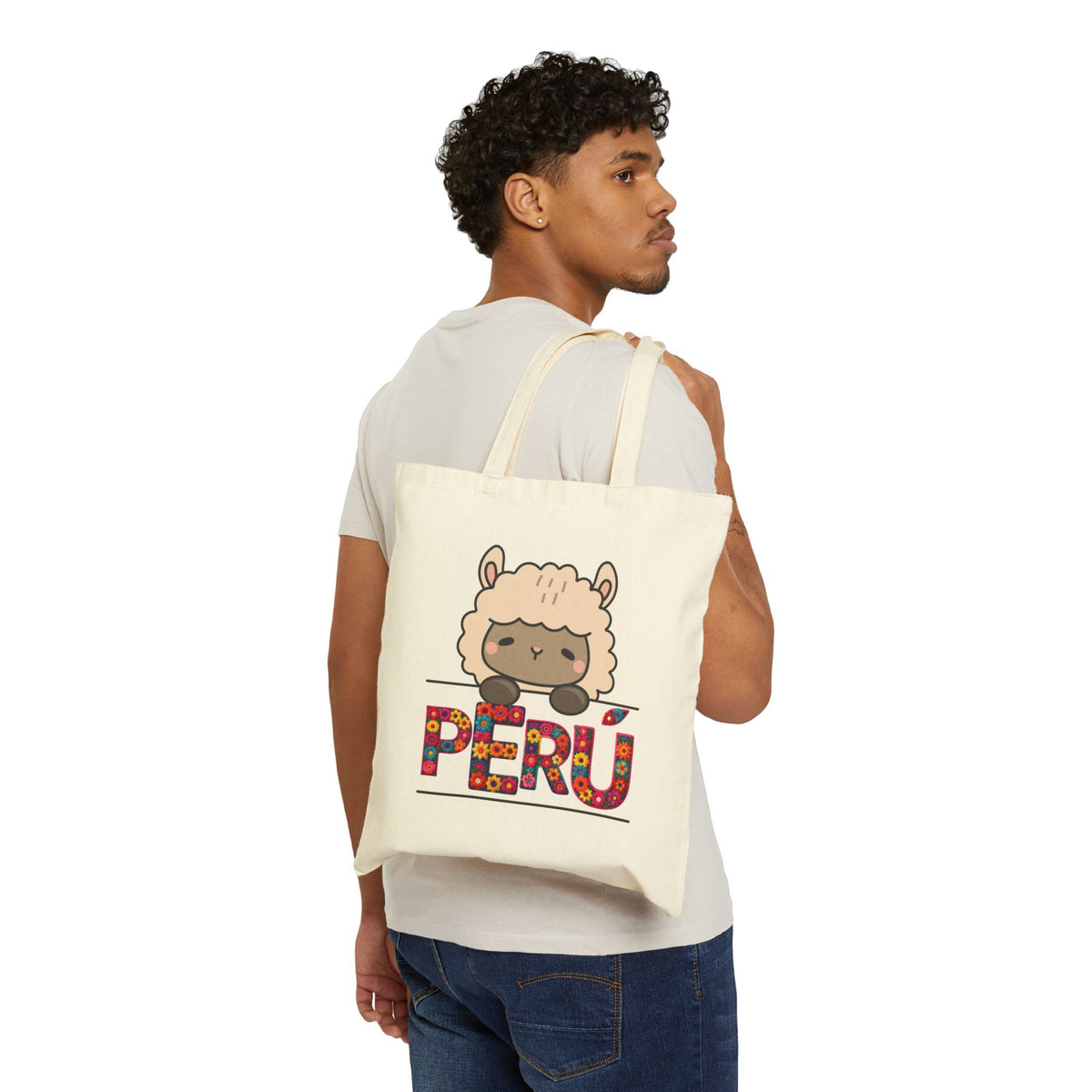 Best Peruvian Canvas Tote Bag "Peru Floral Llama"