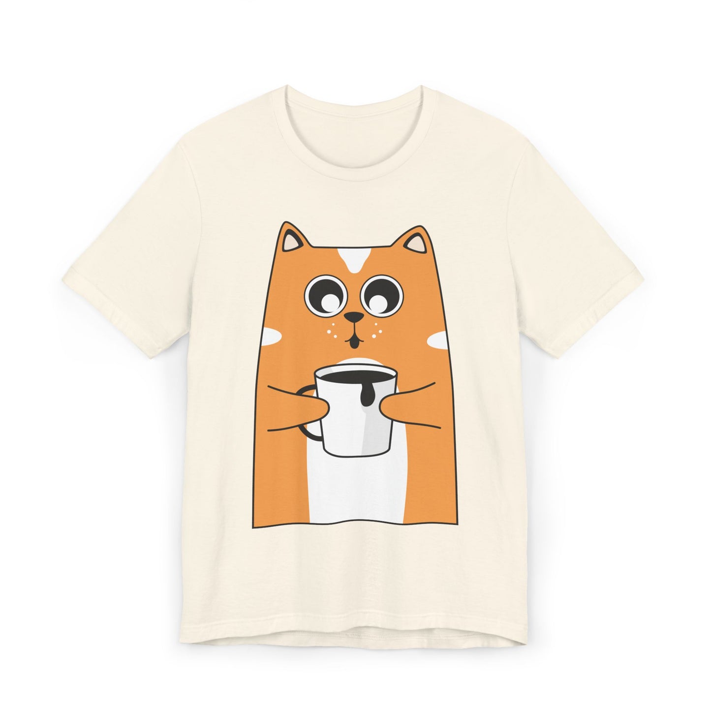 Coffee Cat T-Shirt – Cute Cartoon Cat with Coffee Cup Graphic Tee for Coffee Lovers (USA Only)