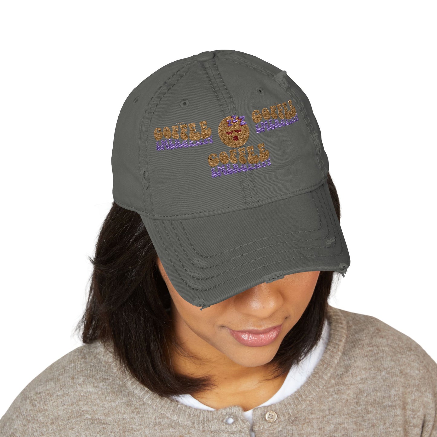 Coffee Emergency Distressed Dad Hat – Tired Emoji Style (USA Only)