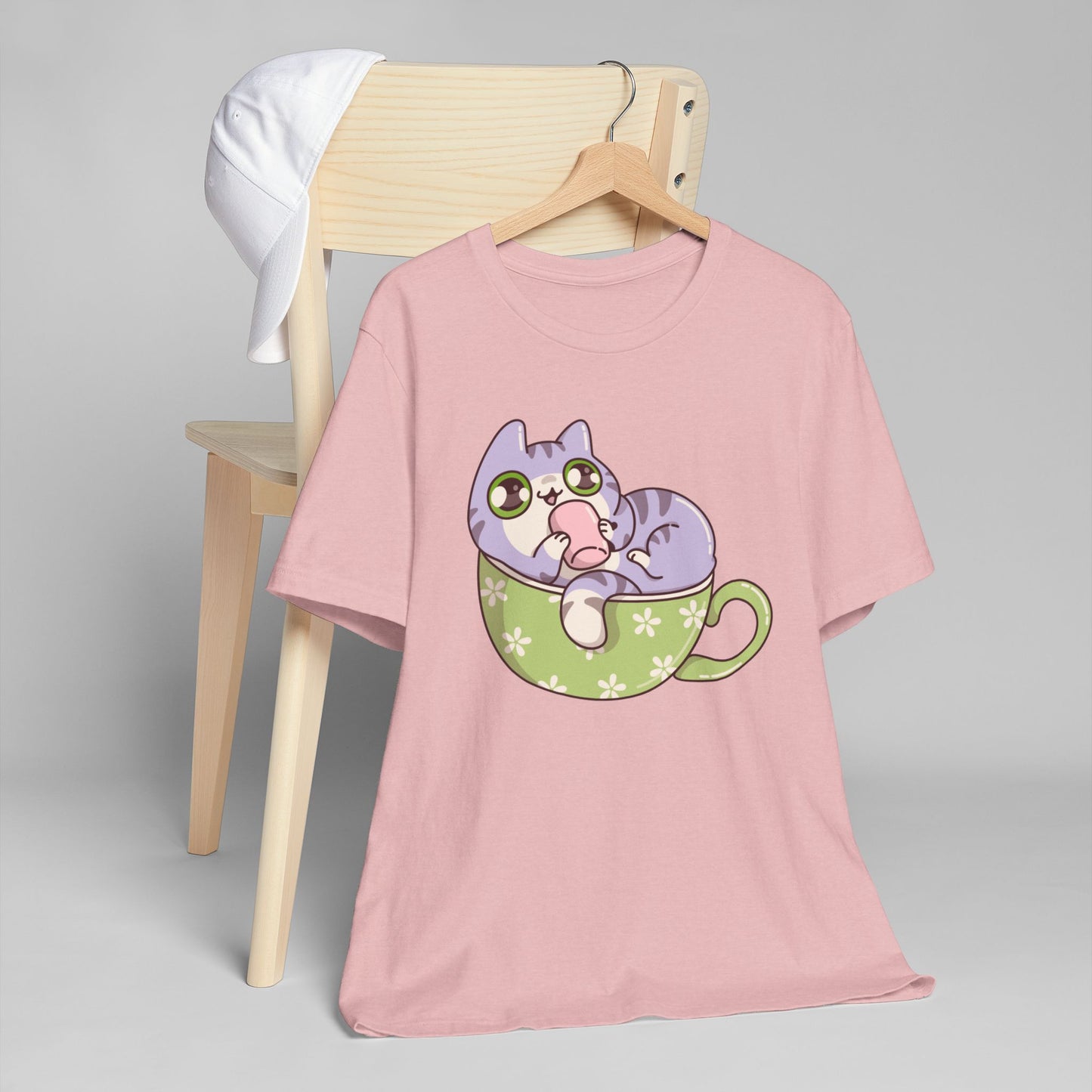 Cat in a Teacup T-Shirt – Cute Cartoon Kitty Coffee Cup Graphic Tee for Cat & Coffee Lovers (USA Only)