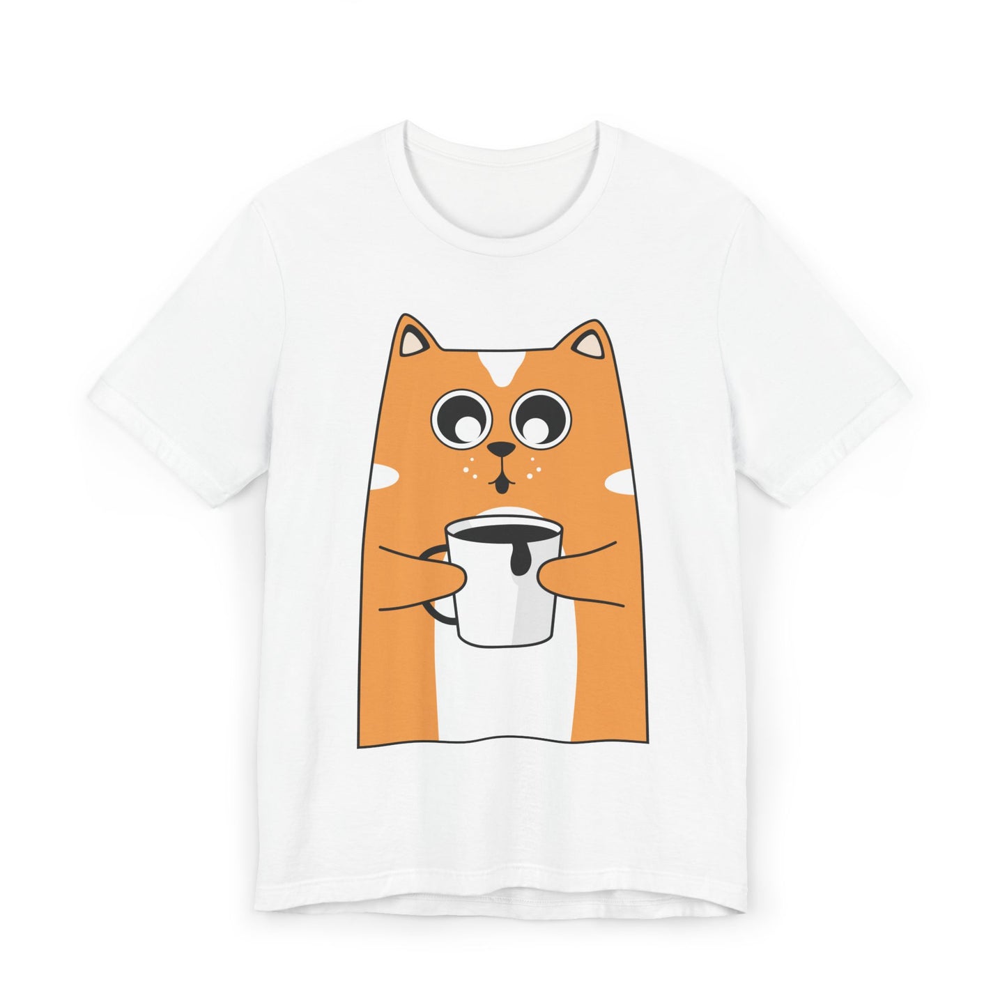 Coffee Cat T-Shirt – Cute Cartoon Cat with Coffee Cup Graphic Tee for Coffee Lovers (USA Only)