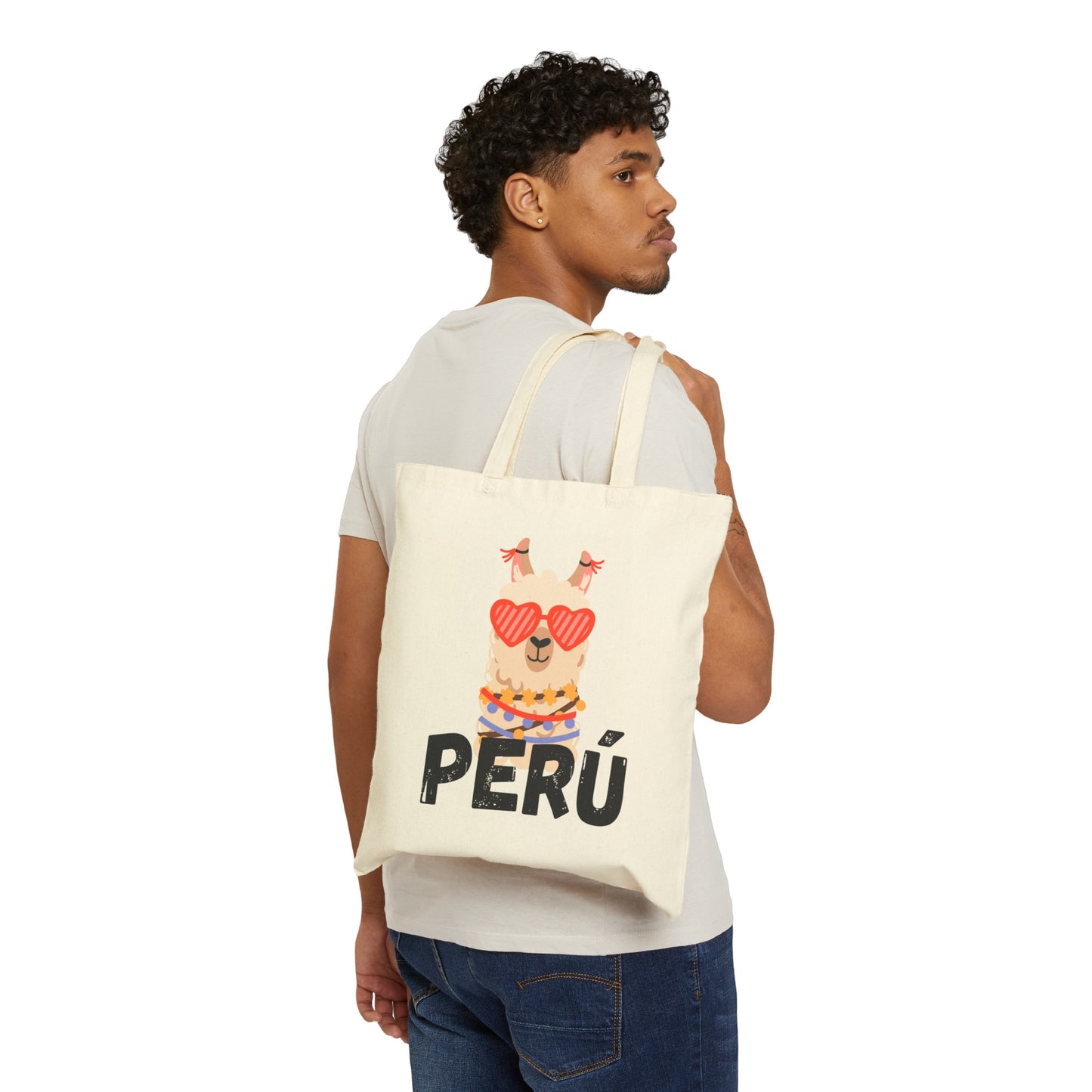 Peruvian Cotton Canvas Tote Bag "Llama Heart"