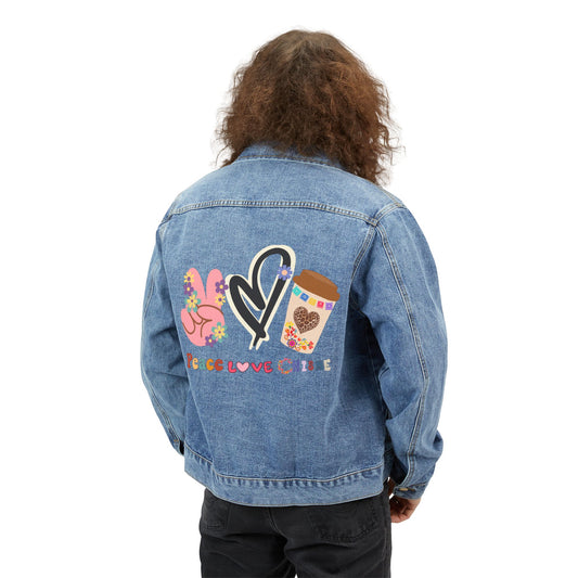 Best Men's Denim coffee Jacket That Speaks to Your Soul:  Peace, Love & Brew