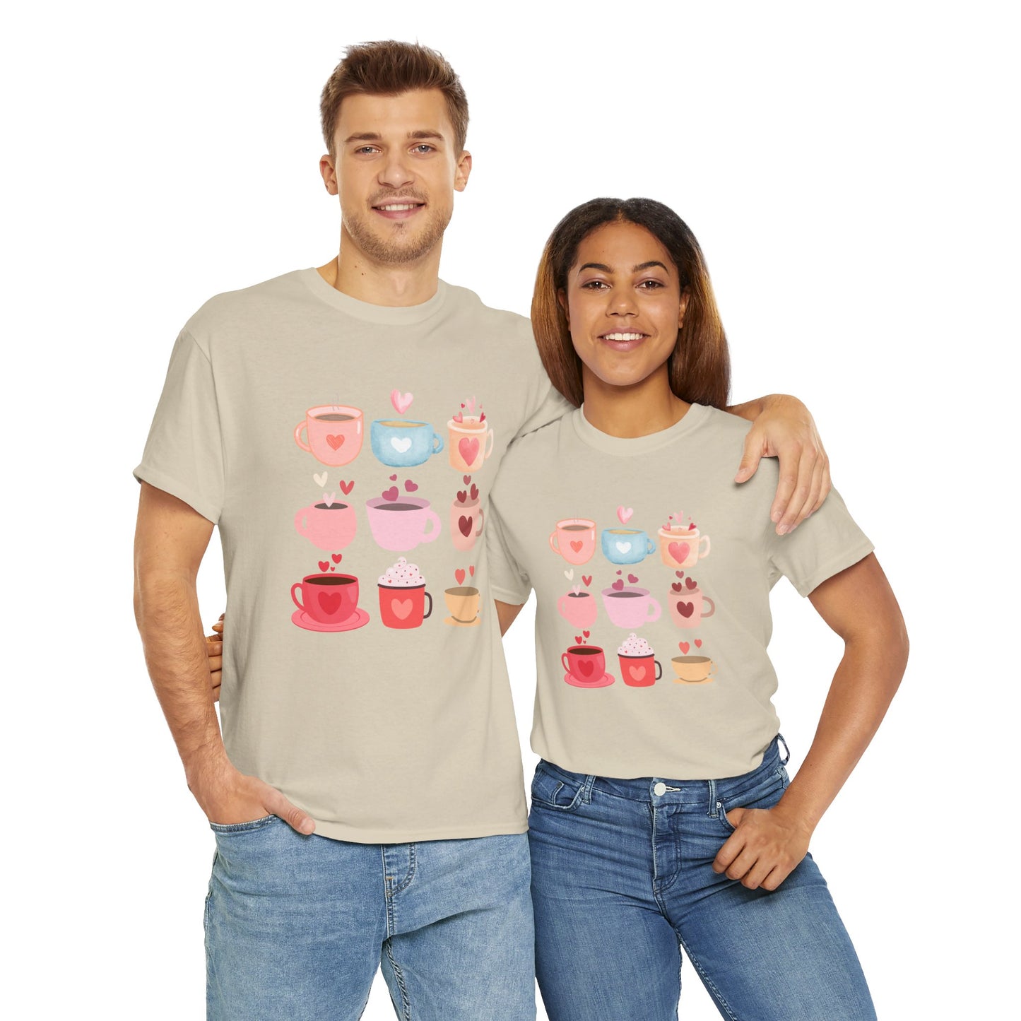 Best Unisex Coffee T-Shirt "Coffee Mugs Hearts"