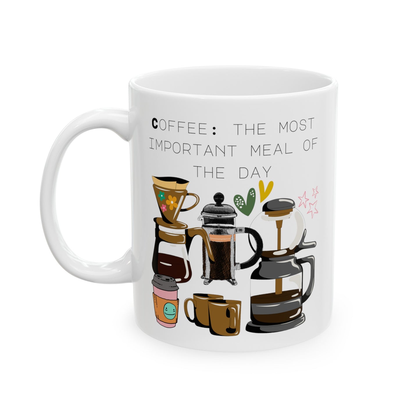 Best Ceramic Coffee Mug, (11oz, 15oz) "Coffee: the most important meal of the day"