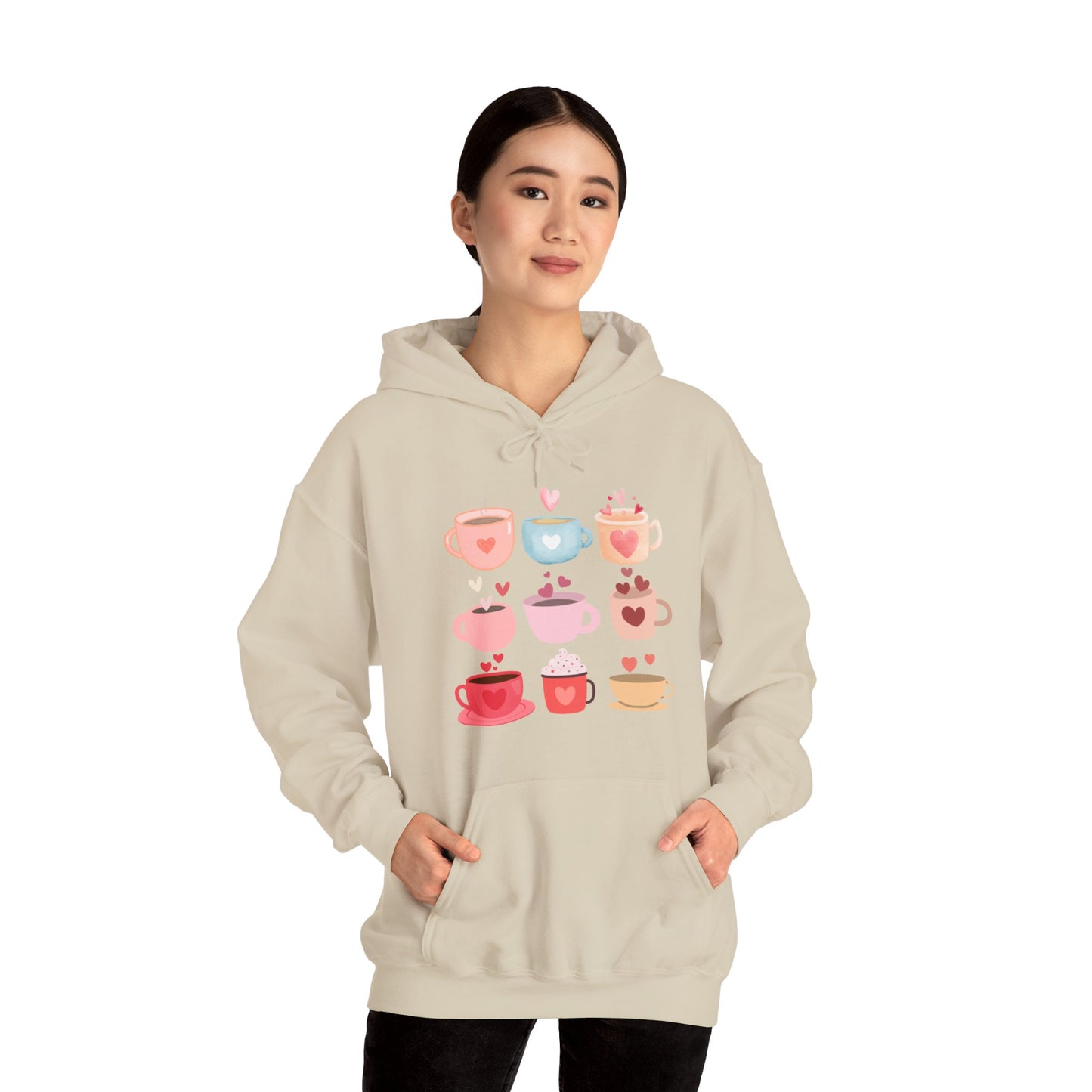 Unisex Coffee Hoodie "Coffee Mugs Hearts"