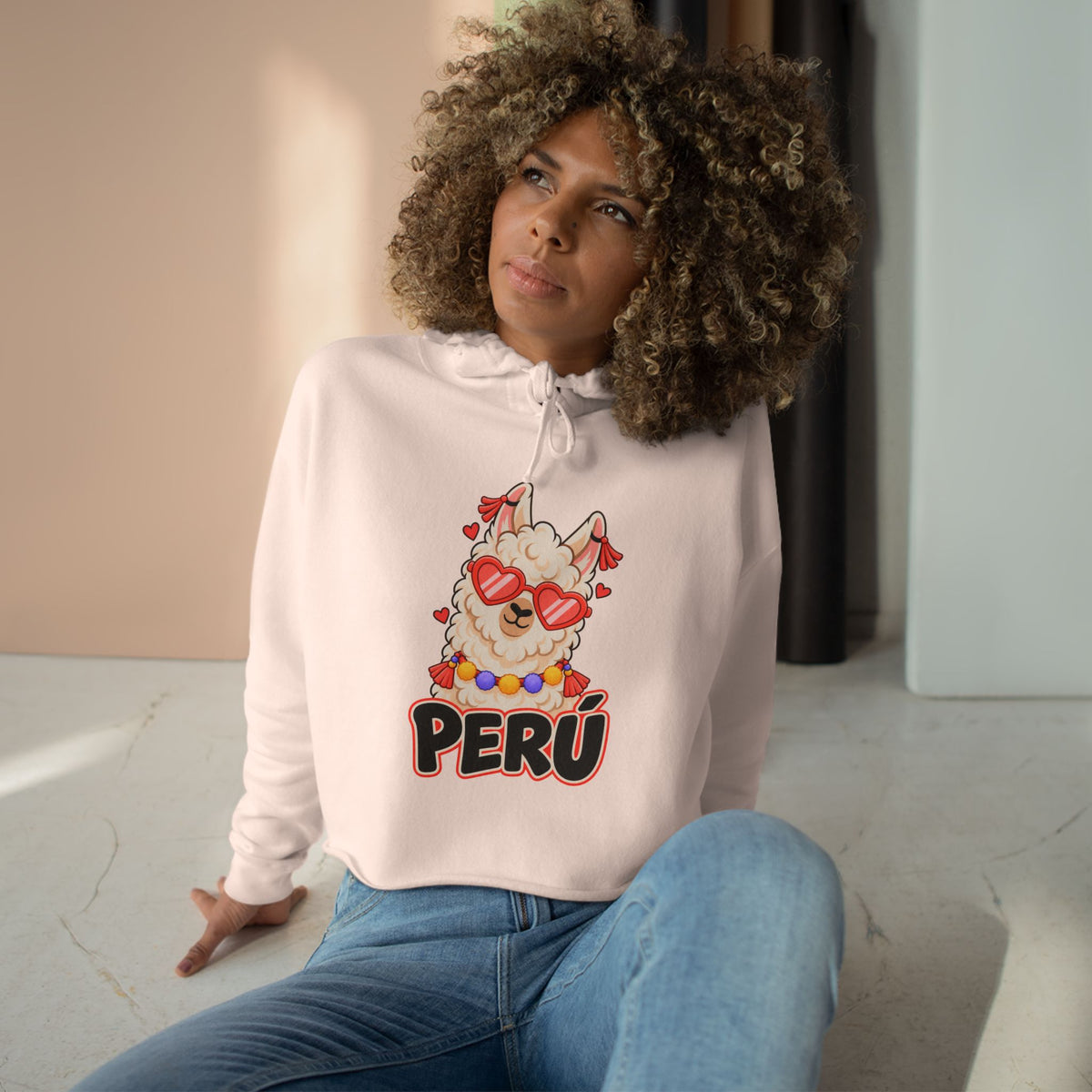 Best Cool Llama Peru Crop Hoodie - Heart Sunglasses Gift
