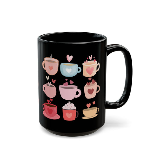 Best Coffee Black Mug (11oz, 15oz) "Coffee Mugs Hearts"