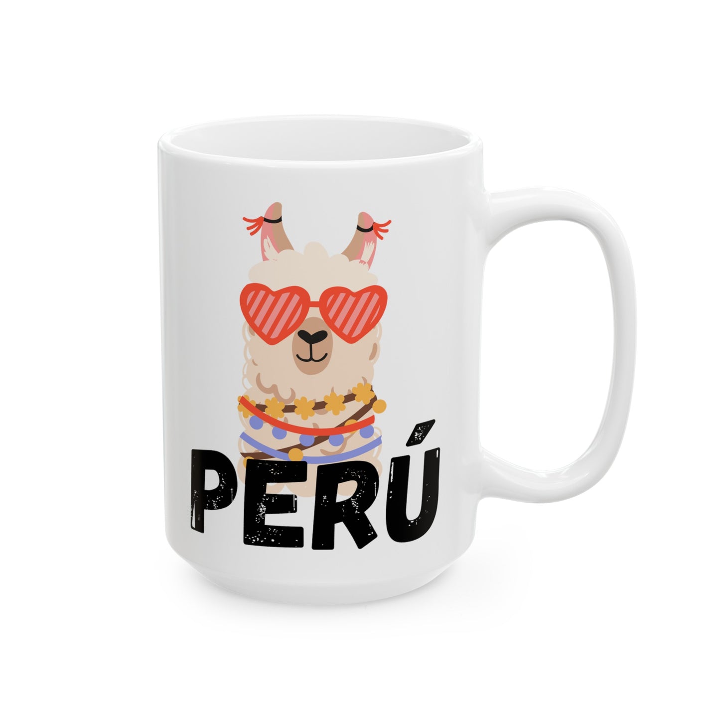 Best Peruvian Ceramic Coffee Mug, (11oz, 15oz) "Llama Heart"