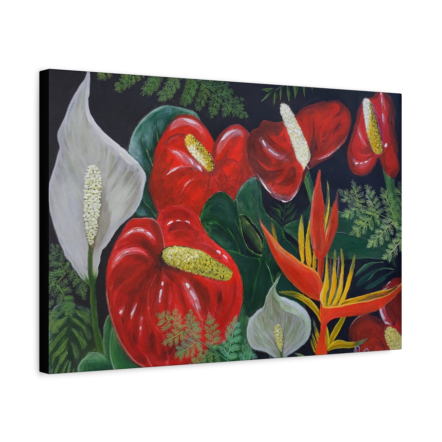 Red Anthuriums & Bird of Paradise — Canvas Print