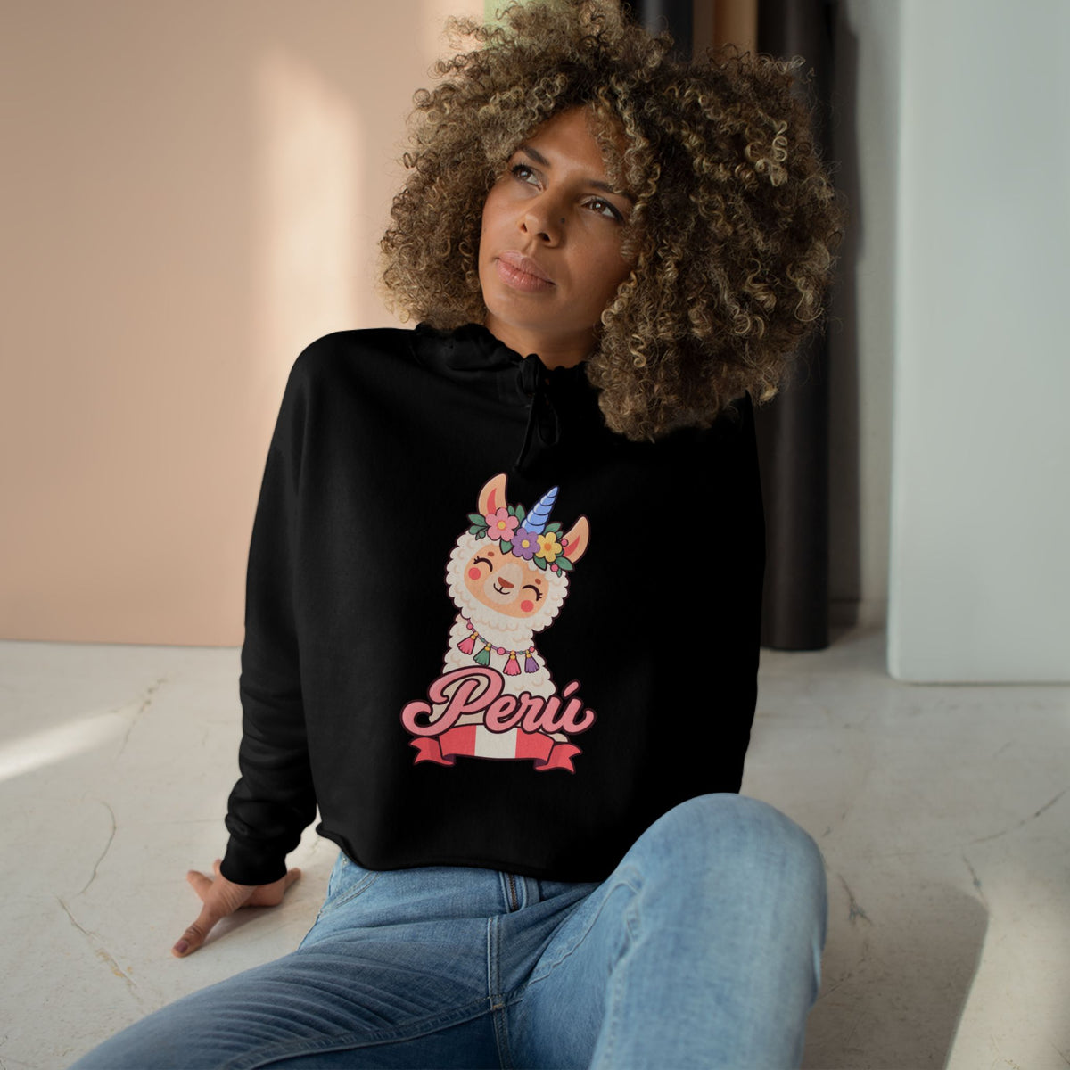 Best Unicorn Llama Peru Crop Hoodie - Cute Llamacorn Gift