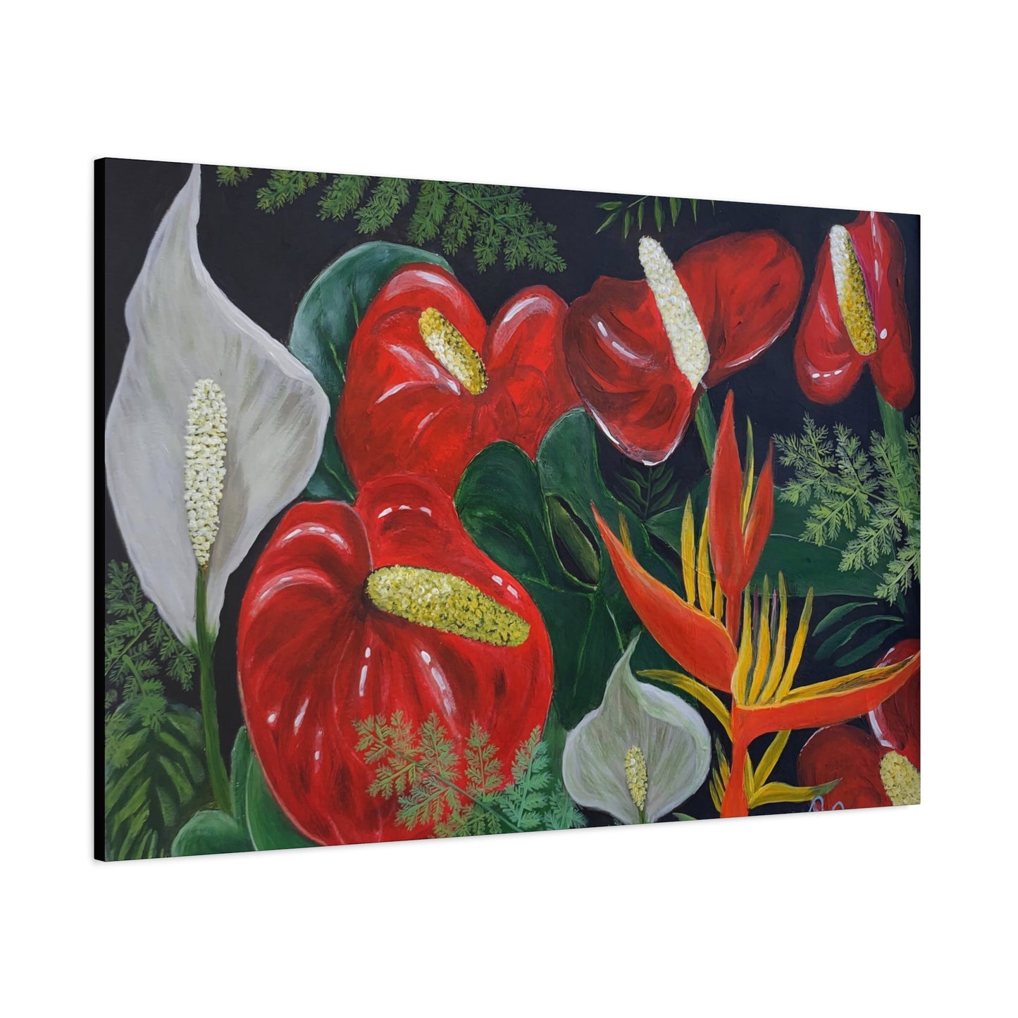 Red Anthuriums & Bird of Paradise — Canvas Print
