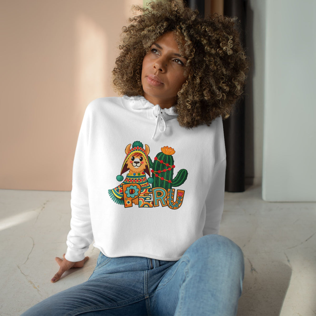 Best Chullo Llama Peru Crop Hoodie - Cute Andean Gift