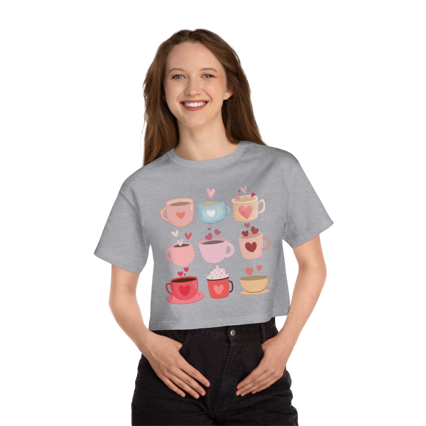 Best Cropped Coffee T-Shirt "Coffee Mugs Hearts"