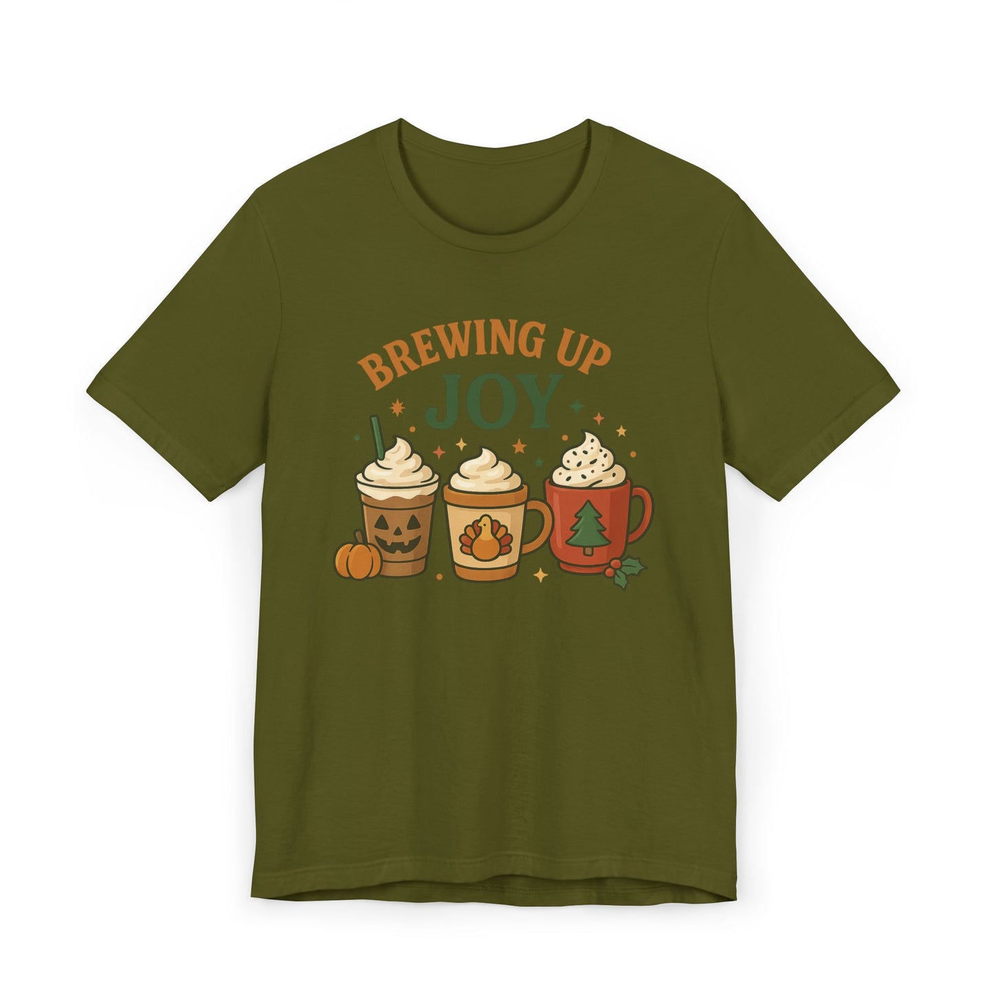 🎃🦃🎄 Brewing Up Joy Unisex T-Shirt USA | Holiday Coffee Tee