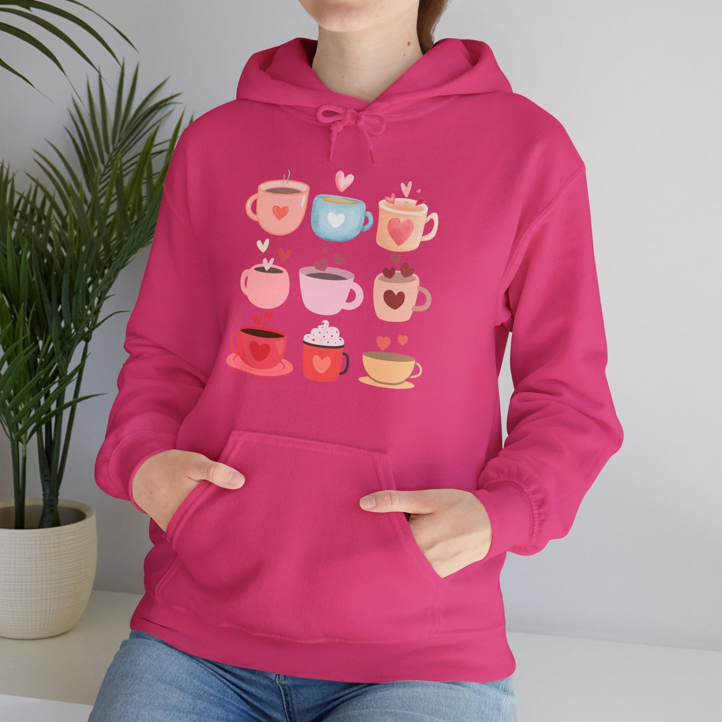 Unisex Coffee Hoodie "Coffee Mugs Hearts"