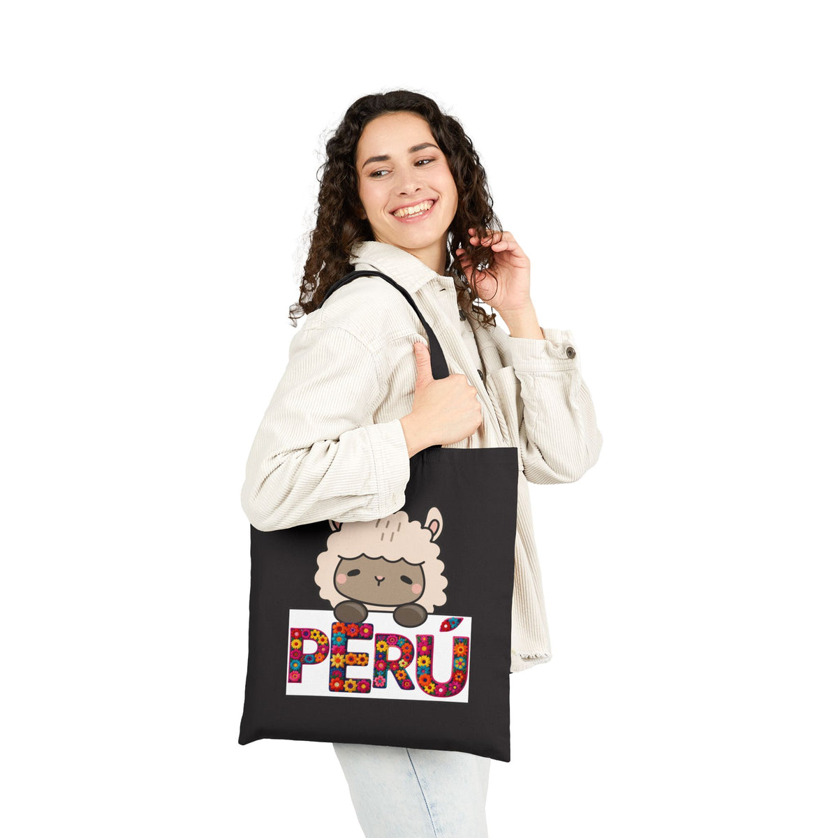 Best Peruvian Canvas Tote Bag "Peru Floral Llama"