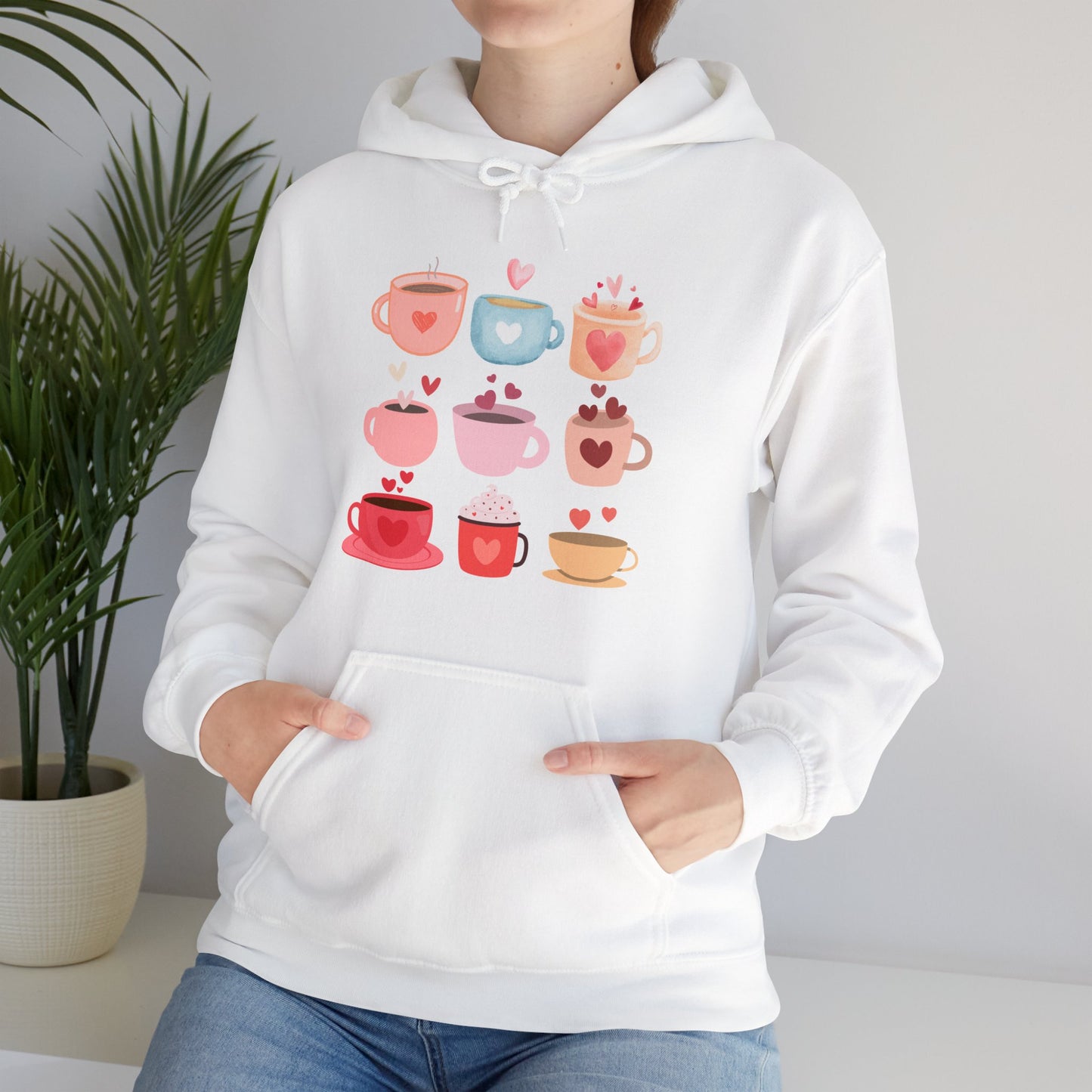 Unisex Coffee Hoodie "Coffee Mugs Hearts"