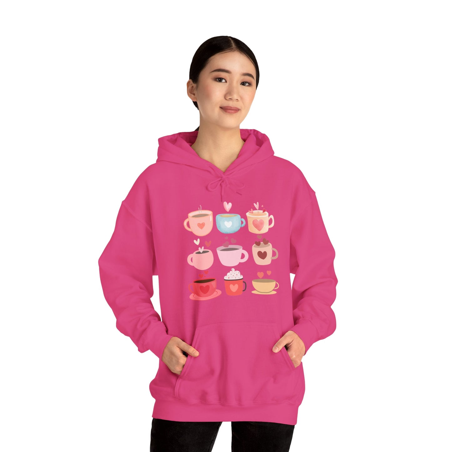 Unisex Coffee Hoodie "Coffee Mugs Hearts"