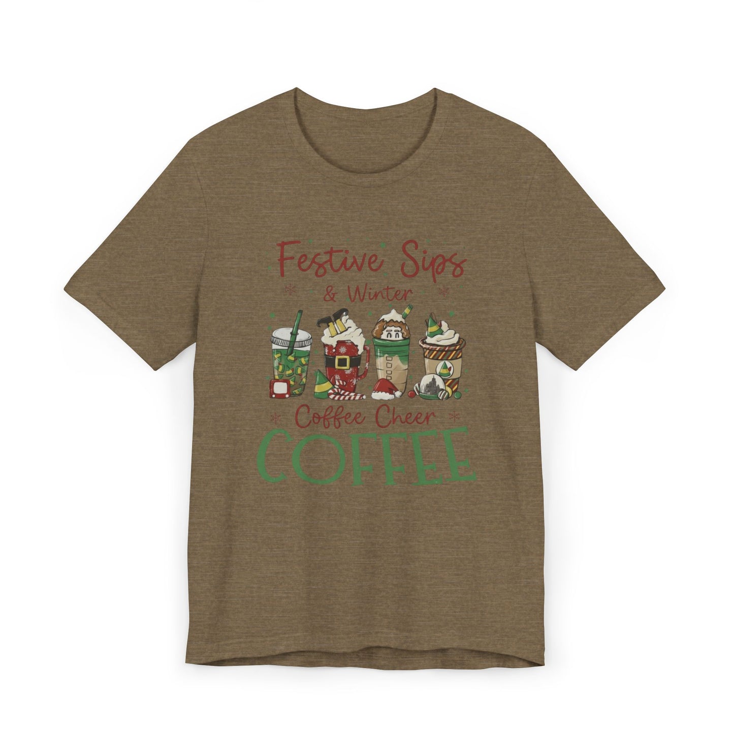 ❄️☕ Festive Sips & Winter Coffee Cheer T-Shirt USA | Holiday Coffee Tee